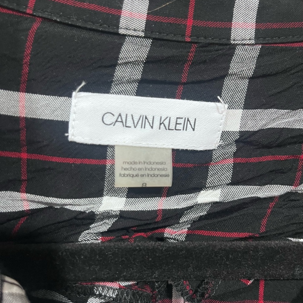Calvin Klein Black & White Plaid Maxi Shirt Dress with Tie Waist - Picture 3 of 6